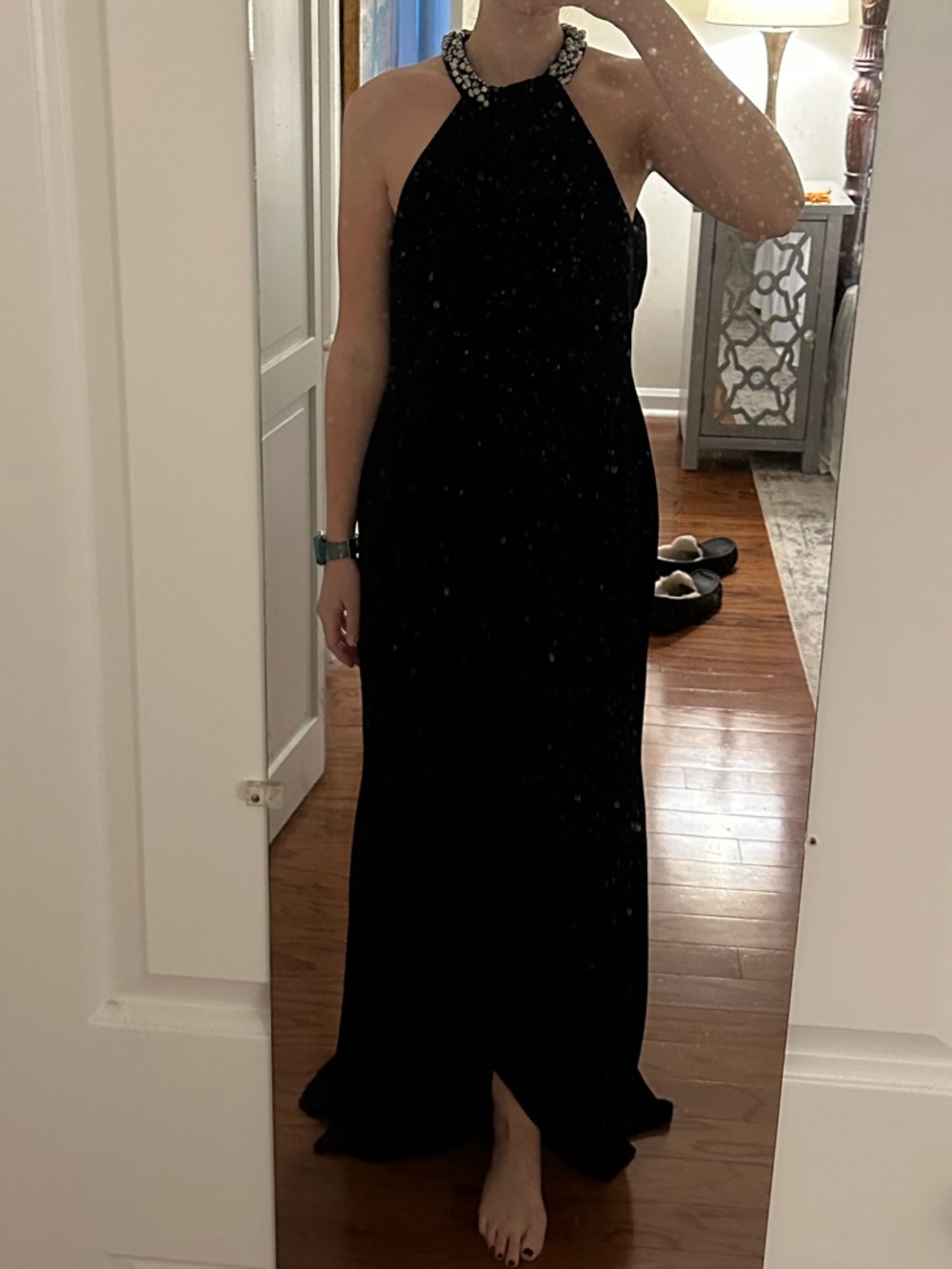 Carmen Marc Valvo Black Halter Gown with Beaded Collar
